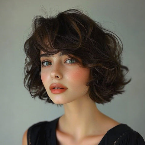 Wear And Go Wigs Brown Highlight Wave Short Bob Wigs Glueless Human Hair Wigs