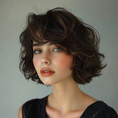 Wear And Go Wigs Brown Highlight Wave Short Bob Wigs Glueless Human Hair Wigs