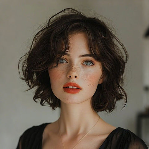 Wear And Go Wigs Brown Highlight Wave Short Bob Wigs Glueless Human Hair Wigs