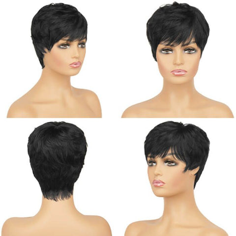 Wear and Go Wigs Short Pixie Cut Wigs With Bangs Glueless Human Hair Wigs