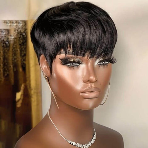 Wear and Go Wigs Short Pixie Cut Wigs With Bangs Glueless Human Hair Wigs