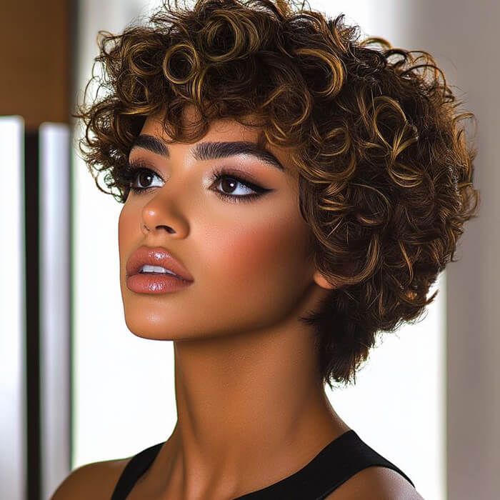 Ready to Wear Wig Pixie Cut Short Curly Bob Wigs With Bangs Human Hair Wigs
