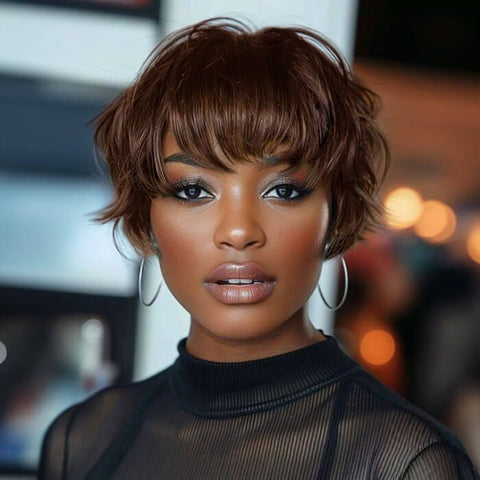 Wear and Go Wigs Short Wigs With Bangs Pixie Cut Wig Bob Hairstyles For Black Women Glueless Human Hair Wigs