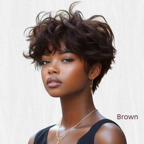 Ready to Wear Wig Pixie Cut Black Waves Short Wigs For Black Women Glueless Human Hair Wigs