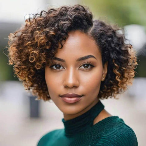 Wear and Go Wigs Highlight Short Pixie Cut Curly Bob Wigs Pre Cut Lace Glueless Human Hair Wigs