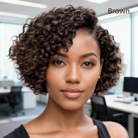 Wear and Go Wigs Highlight Short Pixie Cut Curly Bob Wigs Pre Cut Lace Glueless Human Hair Wigs