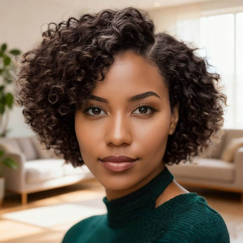 Wear and Go Wigs Highlight Short Pixie Cut Curly Bob Wigs Pre Cut Lace Glueless Human Hair Wigs