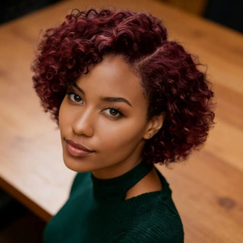 Wear and Go Wigs Highlight Short Pixie Cut Curly Bob Wigs Pre Cut Lace Glueless Human Hair Wigs