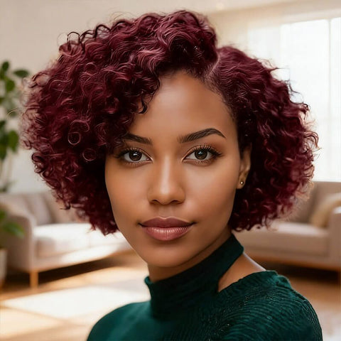 Wear and Go Wigs Highlight Short Pixie Cut Curly Bob Wigs Pre Cut Lace Glueless Human Hair Wigs