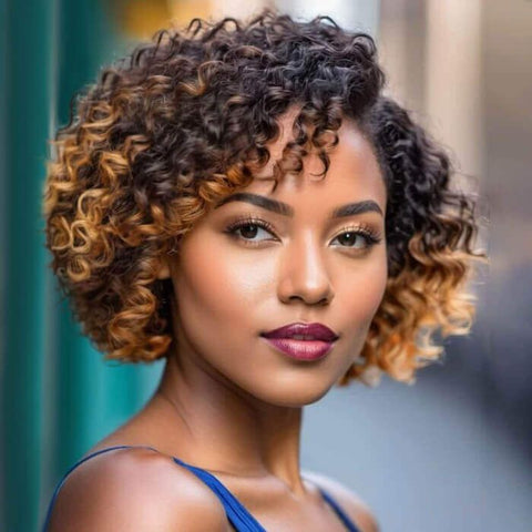 Wear and Go Wigs Highlight Short Pixie Cut Curly Bob Wigs Pre Cut Lace Glueless Human Hair Wigs