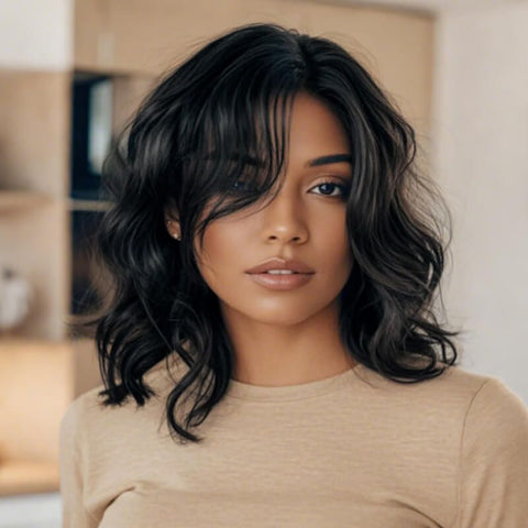 Ready to Wear Wig Elegant Bob Wig With Side Part Wavy Hairstyles Pre Cut Lace Human Hair Wigs