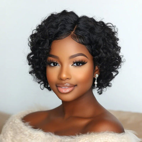 Ready to Wear Short Curly Bob Wigs with Side Part Pre Cut Lace Human Hair Wigs