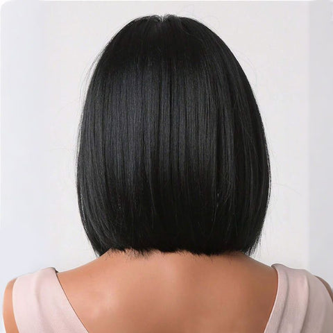 Put on & Go Wigs Glueless Side Part Short Bob Wigs With Bangs Lace Front Human Hair Wigs