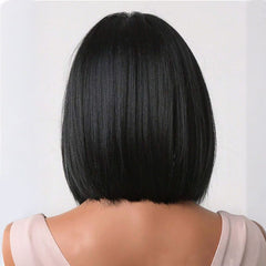 Put on & Go Wigs Glueless Side Part Short Bob Wigs With Bangs Lace Front Human Hair Wigs
