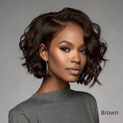 Wear and Go Wigs 180% Density Bob Wavy Human Hair Wigs With Side Part Pre Cut Lace Elegant Hairstyles