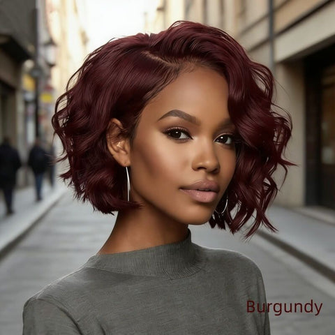 Wear and Go Wigs 180% Density Bob Wavy Human Hair Wigs With Side Part Pre Cut Lace Elegant Hairstyles