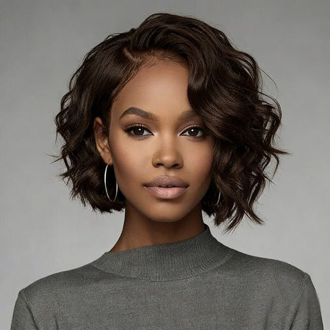 Wear and Go Wigs 180% Density Bob Wavy Human Hair Wigs With Side Part Pre Cut Lace Elegant Hairstyles