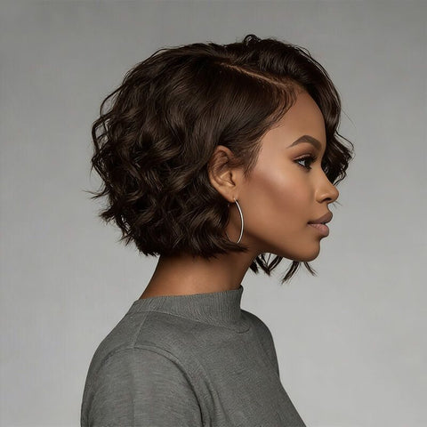 Wear and Go Wigs 180% Density Bob Wavy Human Hair Wigs With Side Part Pre Cut Lace Elegant Hairstyles