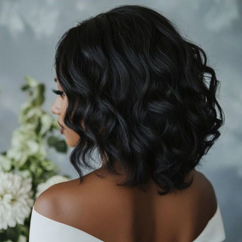 Wear and Go Wigs 180% Density Bob Wavy Human Hair Wigs With Side Part Pre Cut Lace Elegant Hairstyles