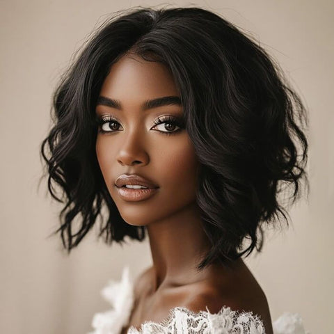 Wear and Go Wigs 180% Density Bob Wavy Human Hair Wigs With Side Part Pre Cut Lace Elegant Hairstyles
