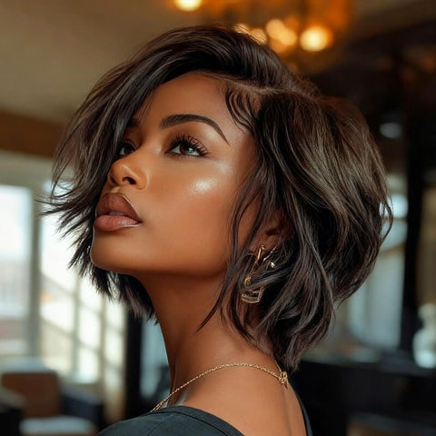 Wear and Go Wigs Pixie Cut Wig Short Bob Hairstyles Pre Cut Lace Glueless Human Hair Wigs