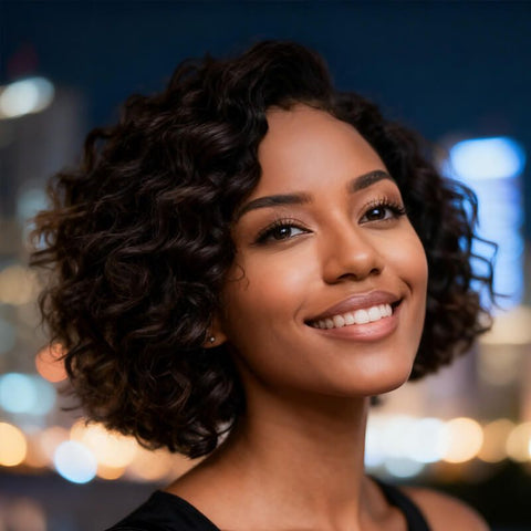 Wear and Go Wigs Short Pixie Cut Curly Brown Bob Wigs with Side Part Pre Cut Lace Human Hair Wigs