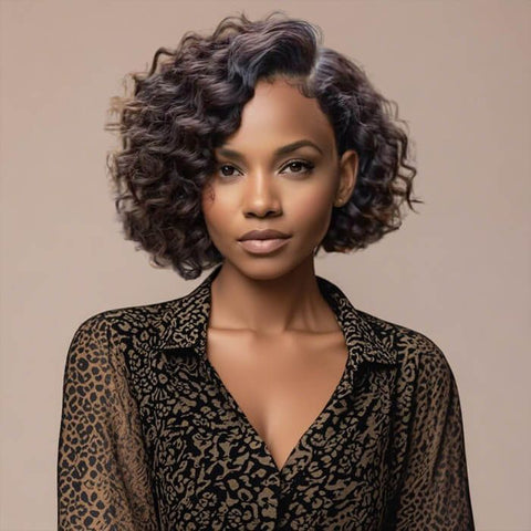 Wear and Go Wigs Short Pixie Cut Curly Brown Bob Wigs with Side Part Pre Cut Lace Human Hair Wigs