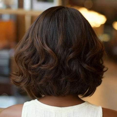 Layered Highlight Brown Bob Wigs with Side Part Glueless Human Hair Wigs