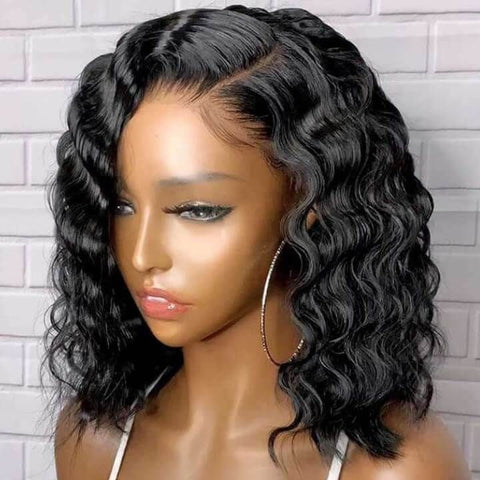 Loose Wave Bob Wigs with Side Part Closure Lace Glueless Human Hair Wigs