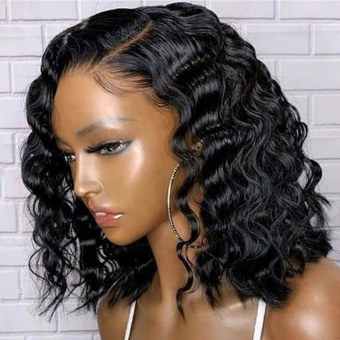 Loose Wave Bob Wigs with Side Part Closure Lace Glueless Human Hair Wigs