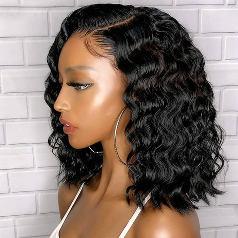 Loose Wave Bob Wigs with Side Part Closure Lace Glueless Human Hair Wigs