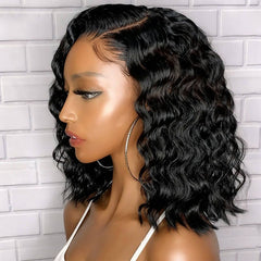 Loose Wave Bob Wigs with Side Part Closure Lace Glueless Human Hair Wigs