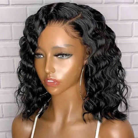 Loose Wave Bob Wigs with Side Part Closure Lace Glueless Human Hair Wigs