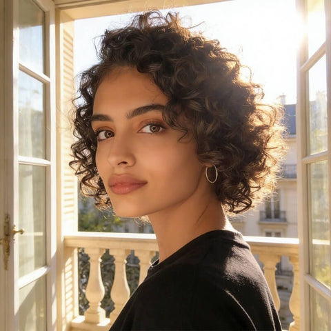 Brown Curly Bob Wigs With Side Part Closure Lace Human Hair Wigs