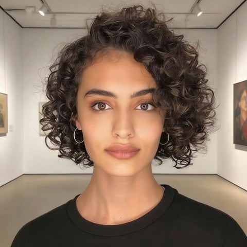 Brown Curly Bob Wigs With Side Part Closure Lace Human Hair Wigs