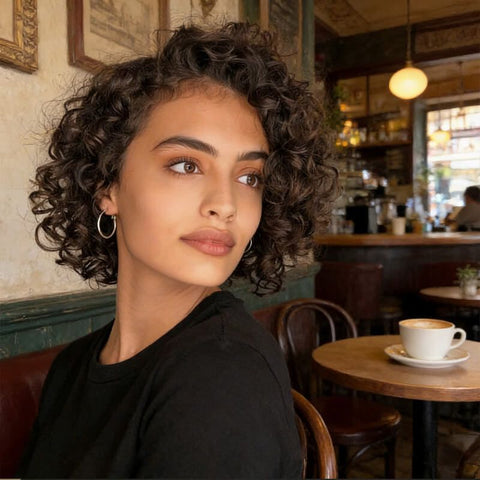 Brown Curly Bob Wigs With Side Part Closure Lace Human Hair Wigs