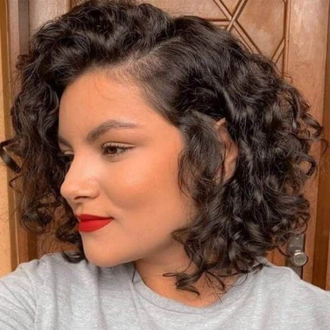 Brown Curly Bob Wigs With Side Part Closure Lace Human Hair Wigs