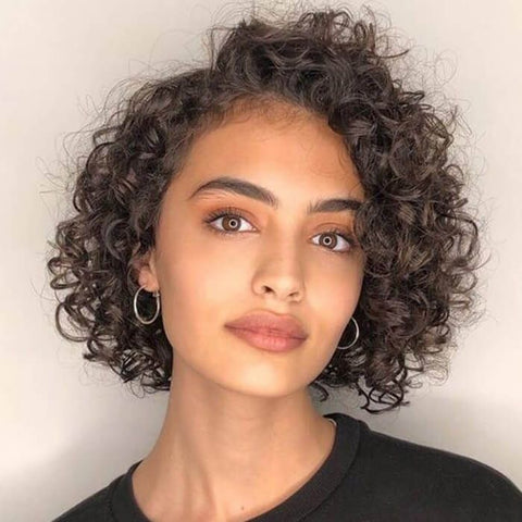 Brown Curly Bob Wigs With Side Part Closure Lace Human Hair Wigs