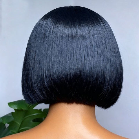 Wear and Go Wigs Side Part Bob Wigs With Bangs Pre Cut Lace Glueless Human Hair Wigs