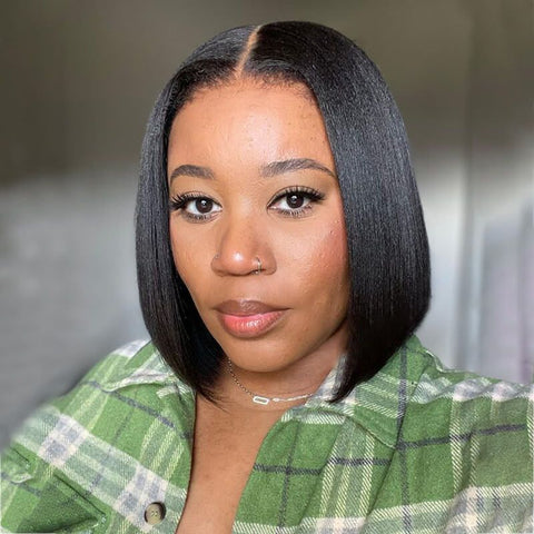 Wear and Go Wigs Yaki Straight Bob Wig with 4C Natural Edges Glueless Human Hair Wigs
