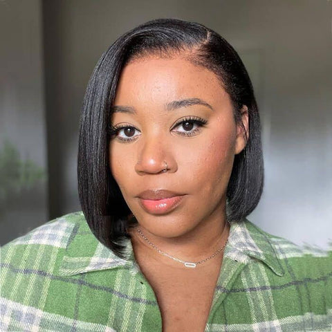 Wear and Go Wigs Yaki Straight Bob Wig with 4C Natural Edges Glueless Human Hair Wigs