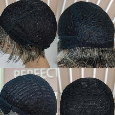 100% Human Hair Short Wig 4 Inch 150% Density Full Machine Made Light Gray Pixie Cut Wig Natural Looking For Daily Use