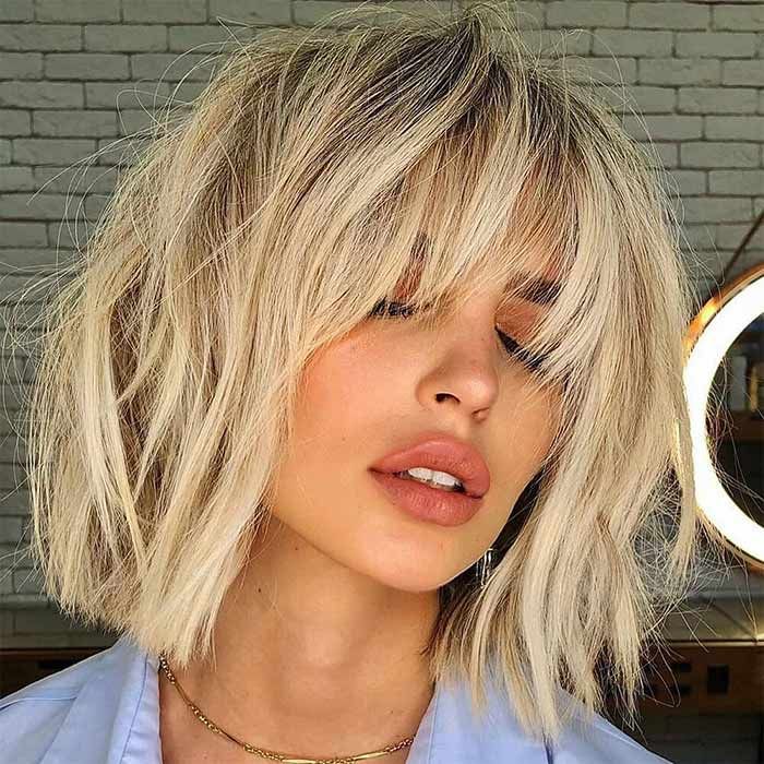 Ombre Blonde Short Bob Wigs With Bangs Lace Front Human Hair Wigs