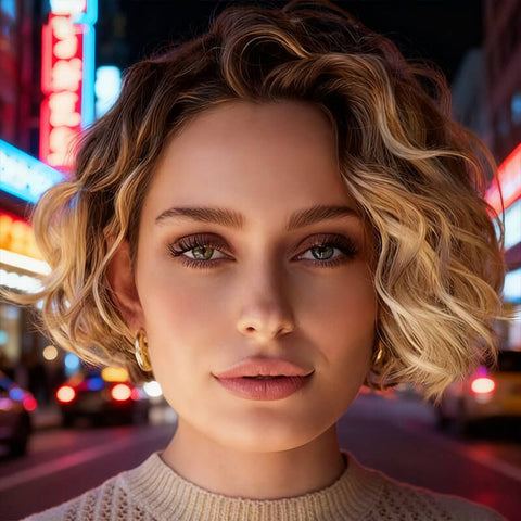 Glueless Short Ombre Blonde Wavy Bob Wig Lace Front Human Hair Wigs