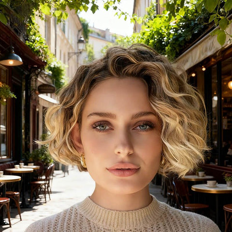 Glueless Short Ombre Blonde Wavy Bob Wig Lace Front Human Hair Wigs