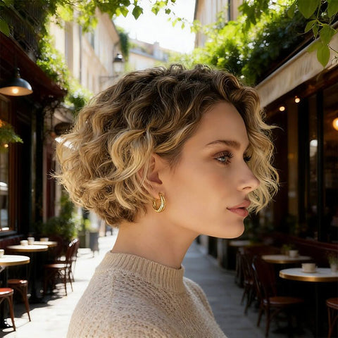Glueless Short Ombre Blonde Wavy Bob Wig Lace Front Human Hair Wigs