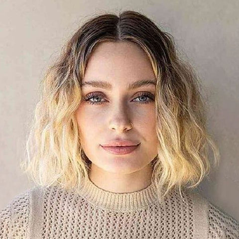 Glueless Short Ombre Blonde Wavy Bob Wig Lace Front Human Hair Wigs