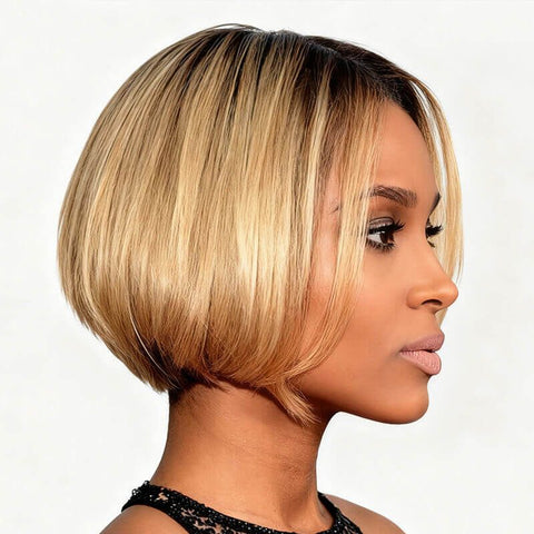 Pixie Cut Ombre Layered Blonde Bob Wig Straight Lace Front Human Hair Wigs