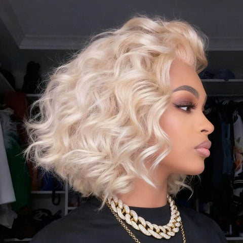 Short Bob Wigs 613 Blonde Curly Wigs Lace Front Human Hair Wigs