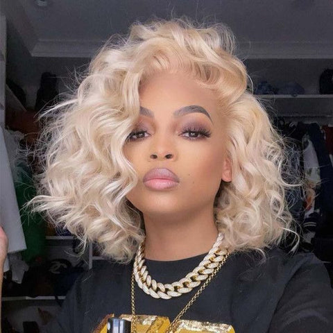 Short Bob Wigs 613 Blonde Curly Wigs Lace Front Human Hair Wigs